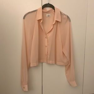 Aritzia baby pink polyester collared shirt, slightly cropped